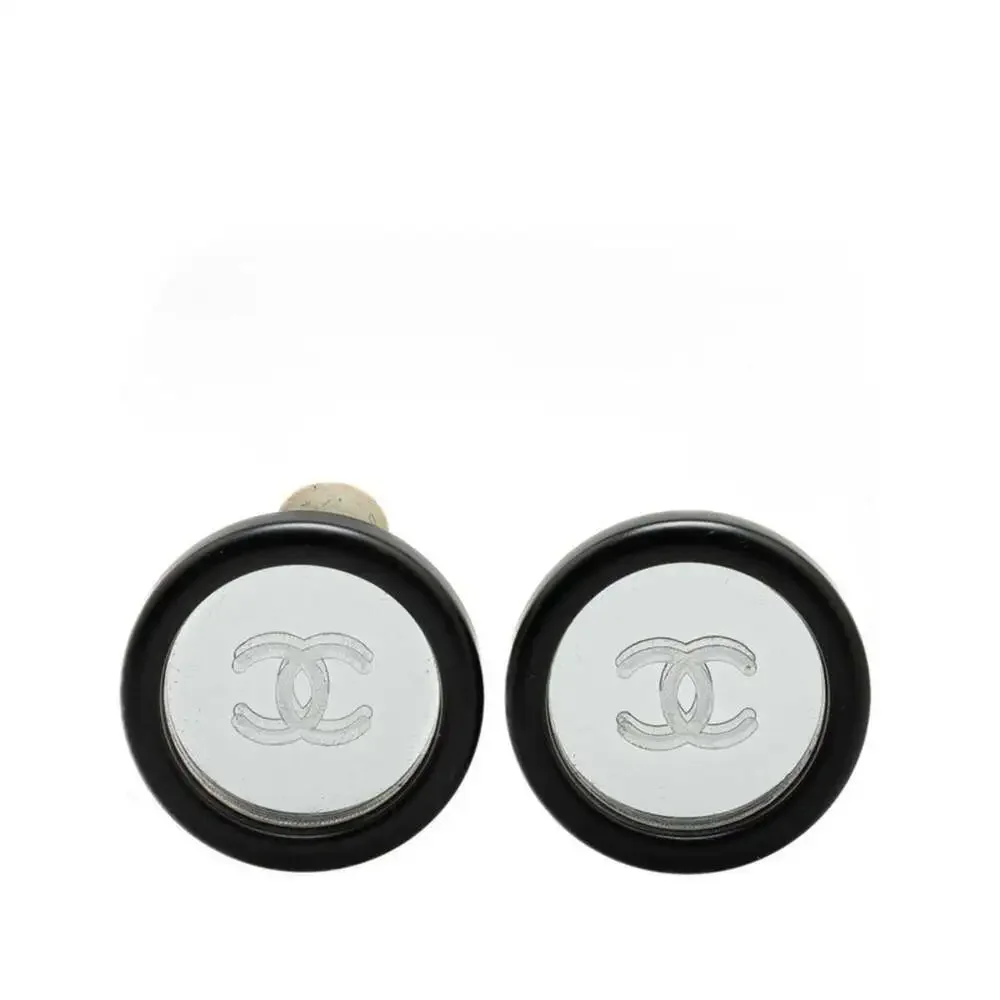 CHANEL Vintage Black Logo Earrings